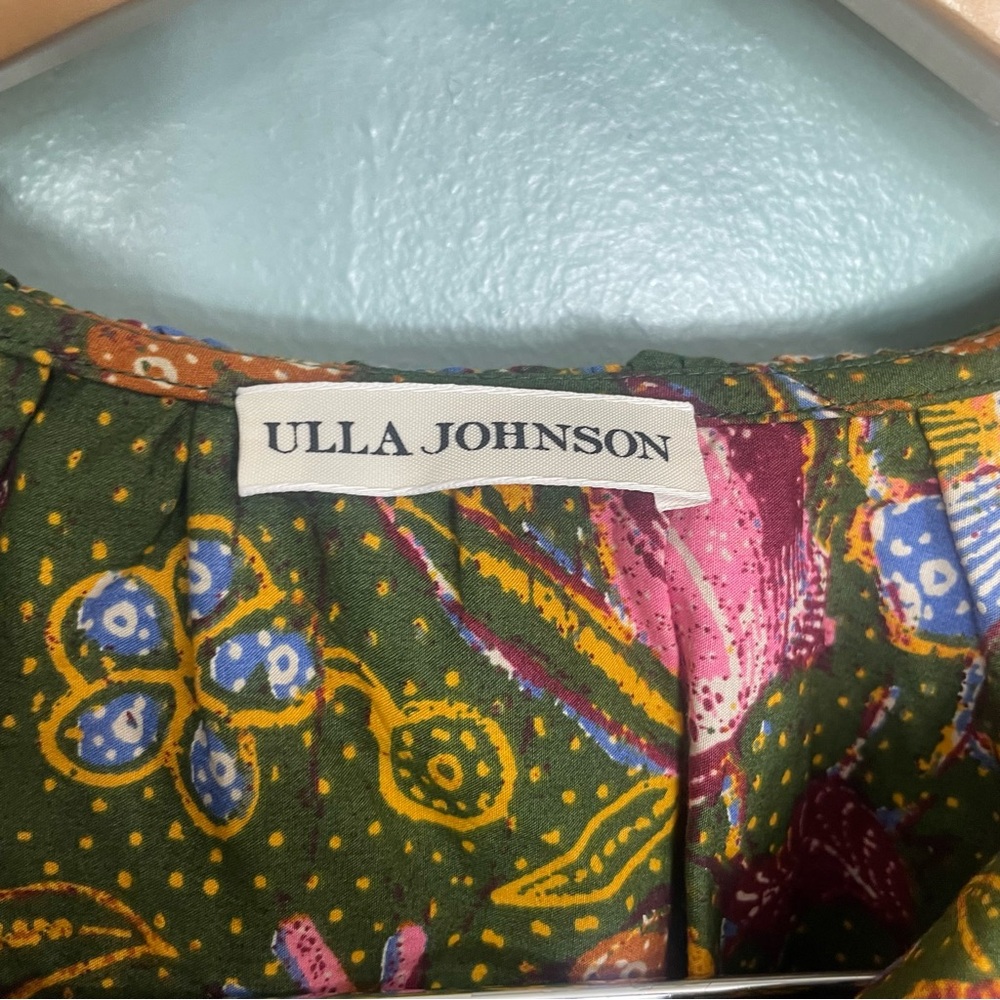 Ulla Johnson Willa Puff Sleeve Cotton Blouse Pine Green Floral Size 6 - Picture 7 of 11